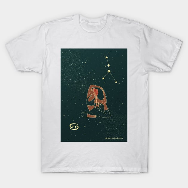 Zodiac Cancer Yoga Girl T-Shirt by Sierraillustration